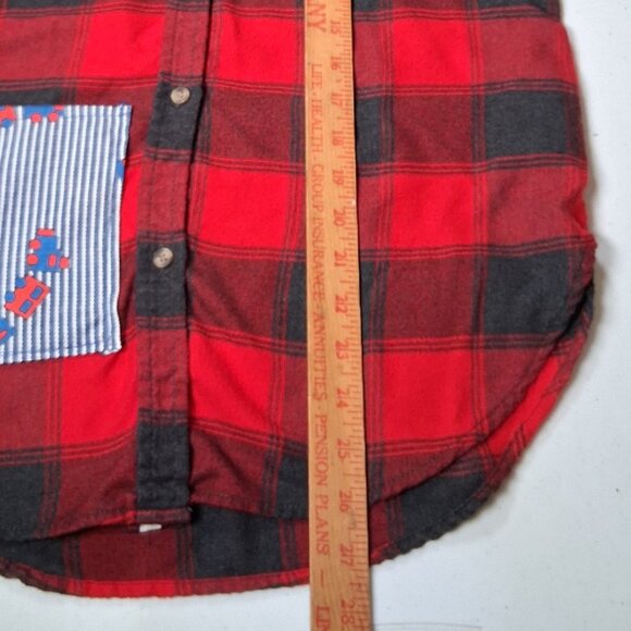 Reworked Flannel Shirt Women Small Red Black Plaid Train Fabric Patches - Picture 5 of 13